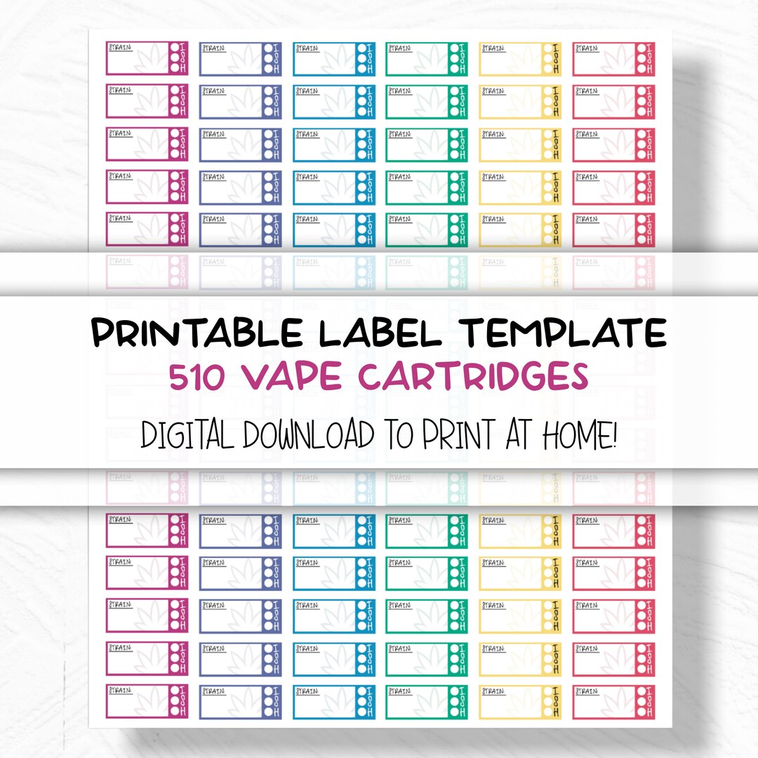 Printable 510 Cartridge Vape Strain Sticker Labels, Dab Pen, Cart