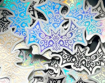 Gothic Bat Sticker- Fancy Geometric Bat Sticker- Holographic Sticker- Black and Clear Variations
