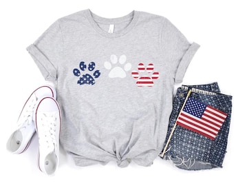 Cute Women&#39;s 4th of July Shirt, Dog lover Fourth of July America Patriotic, Independence Day, Dog red white and blue flag, President&#39;s Day