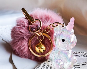 unicorn pom pom keychain