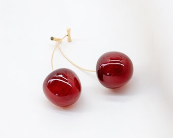 cherry earring, cute earrings, fruit earthy earrings, handmade earrings, ear dangle, beautiful fashion y2k gift idea unique jewellery preppy