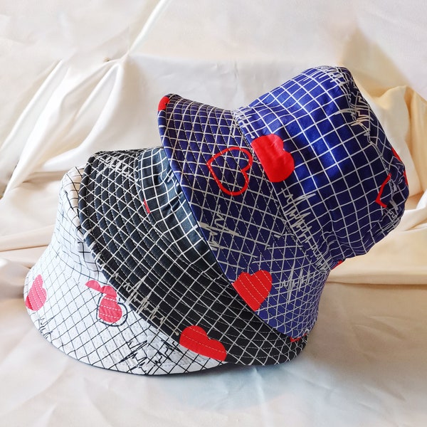 heart beat print bucket hat, cute summer hat, unisex sun hat, colourful hats, handmade bucket hat, casual canvas hat, reversible fabric hats