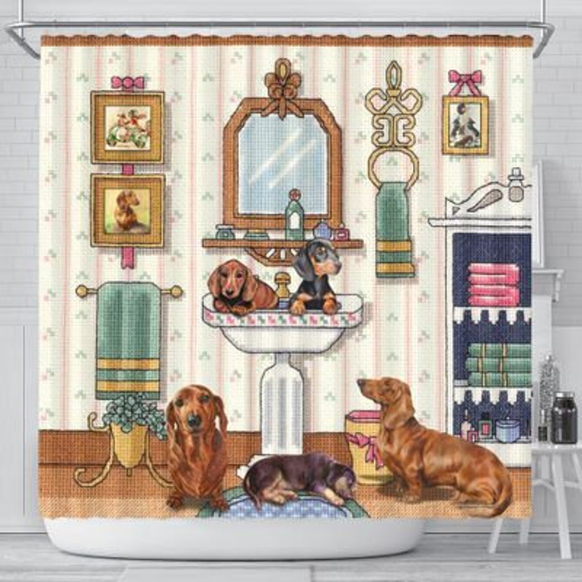 Dachshund In Bathroom Shower Curtain Personalized Shower Etsy