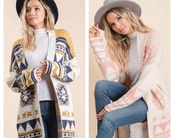 vintage tribal knitted cardigan sweater coat