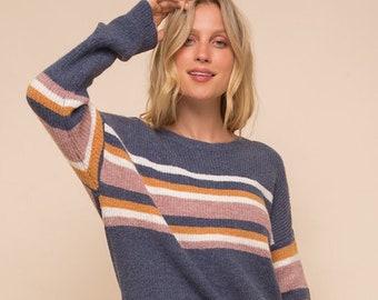 Striped Knit Sweater | Etsy