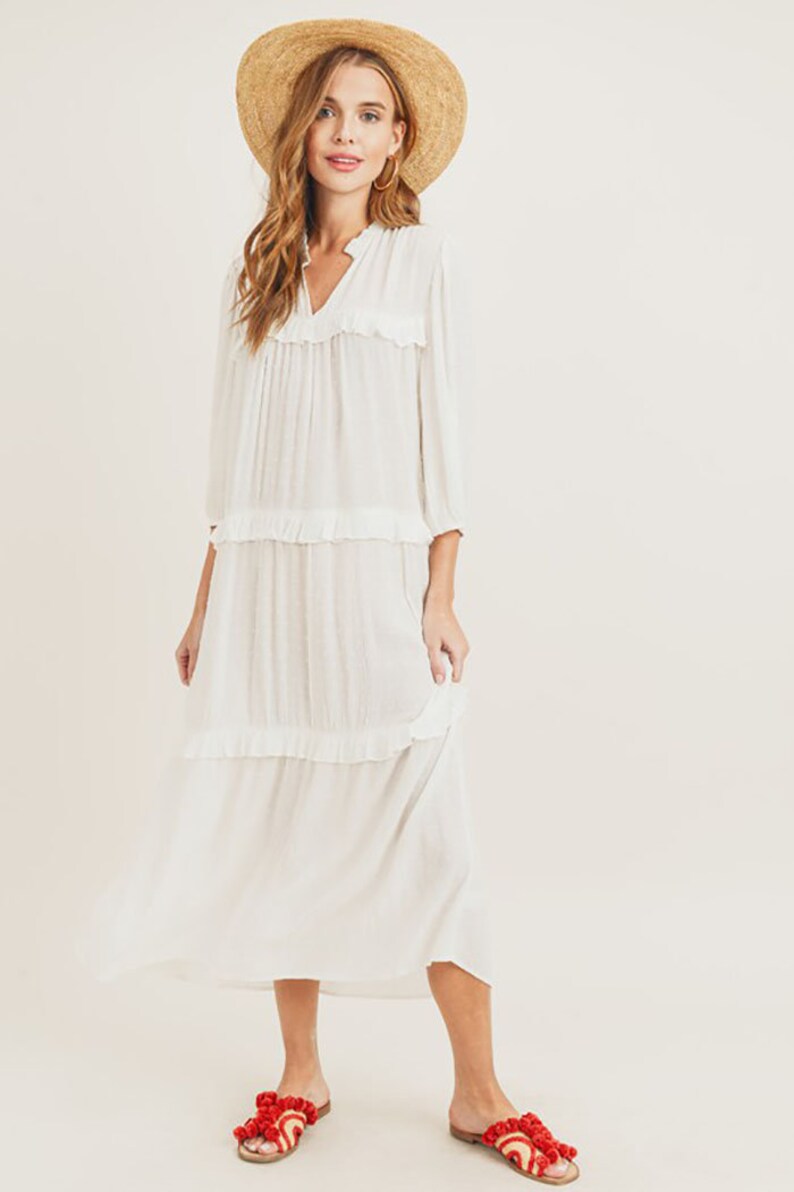 Women's Pom Pom Tiered Ruffle Midi Dress | Etsy