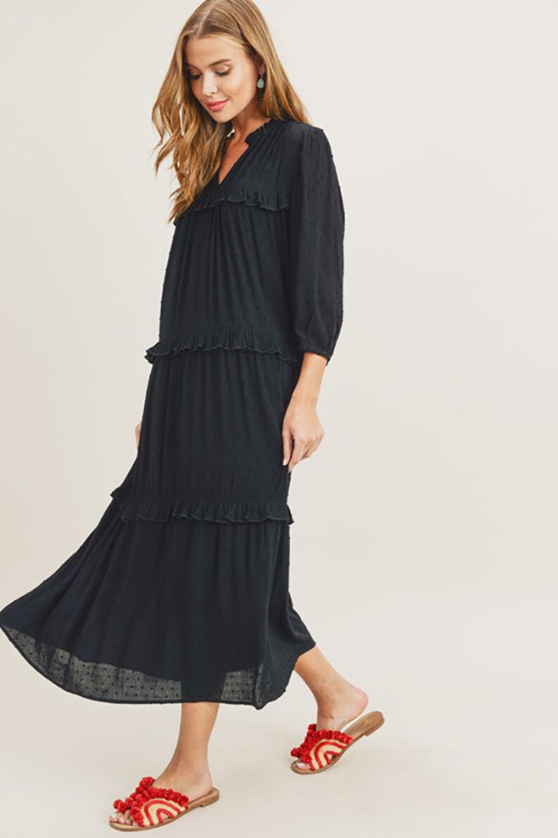 Women's Pom Pom Tiered Ruffle Midi Dress | Etsy