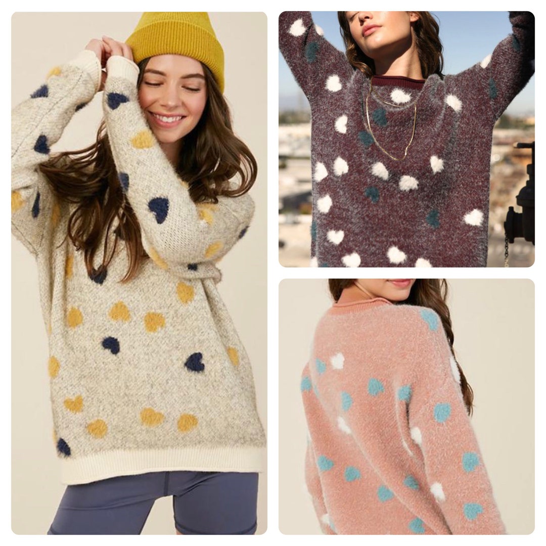 Grain Fleece Heart Knitted Pullover Two-piece Set main image 1
