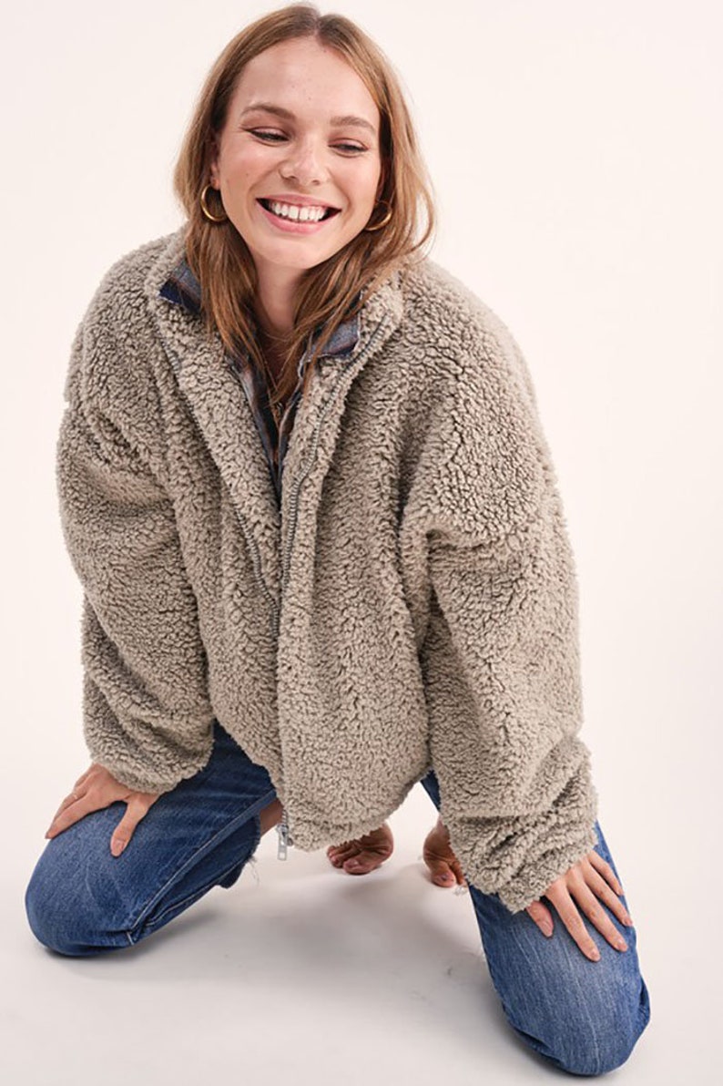 Women's Sherpa Fluffy Fur Teddy Bear Cozy Zip Up Jacket Etsy