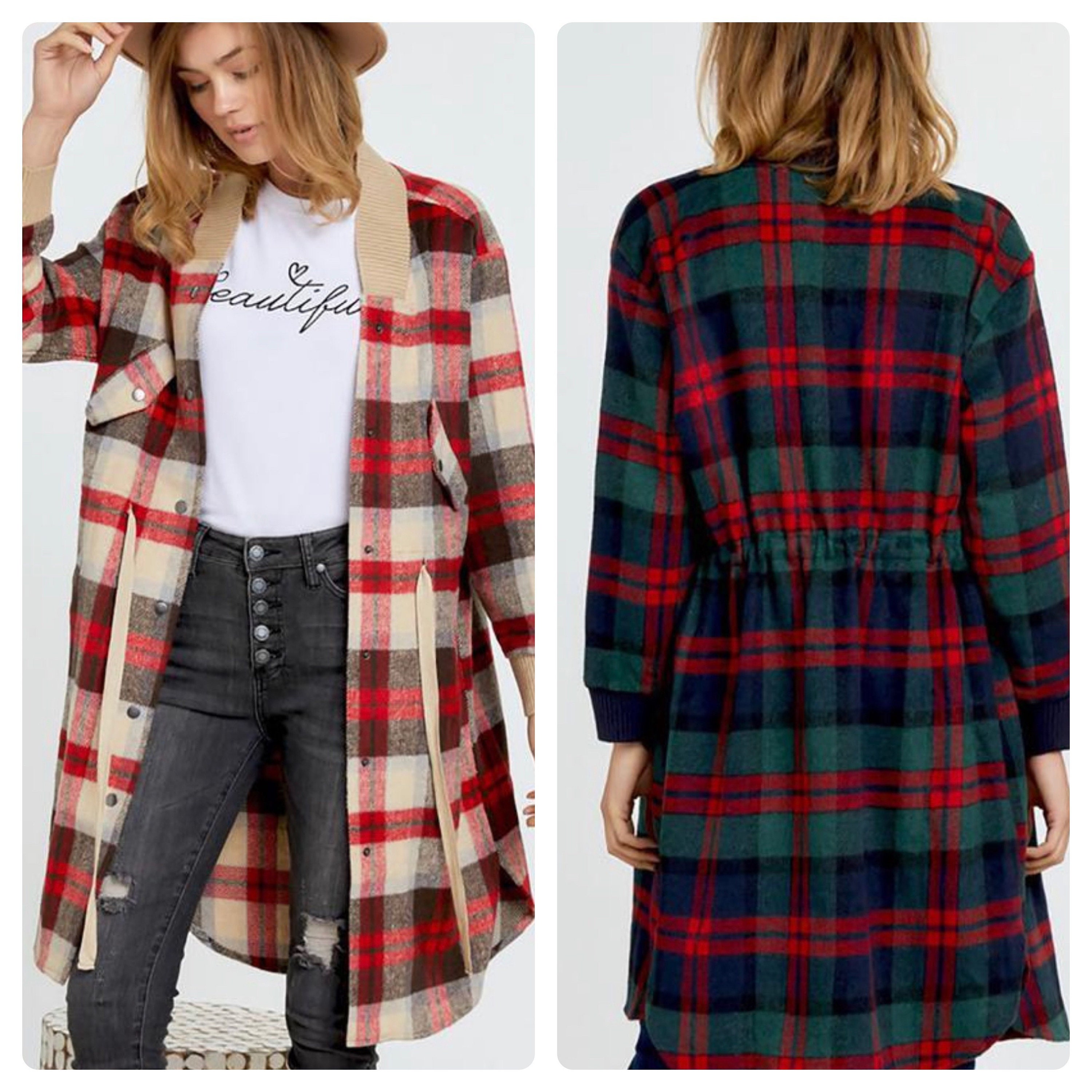 plus size winter plaid coats & jackets