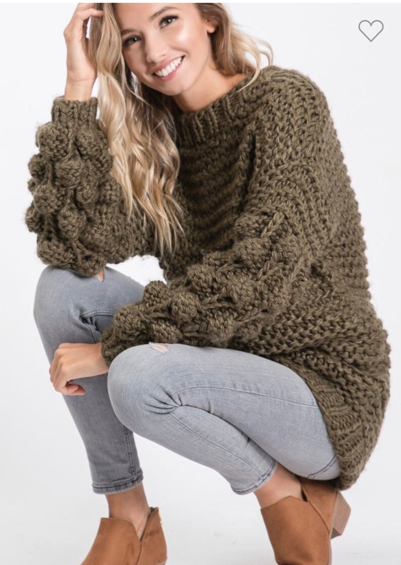 Women's Pom Pom Knit Pullover Sweater Etsy