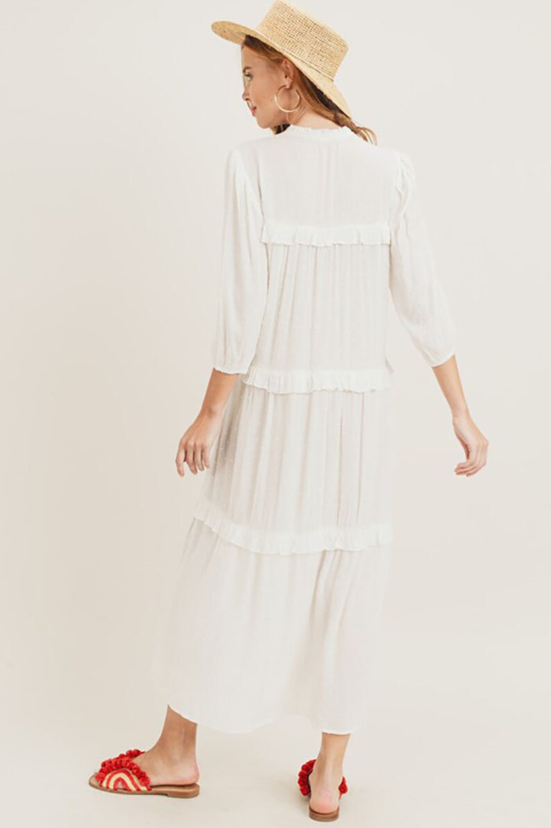 Women's Pom Pom Tiered Ruffle Midi Dress | Etsy