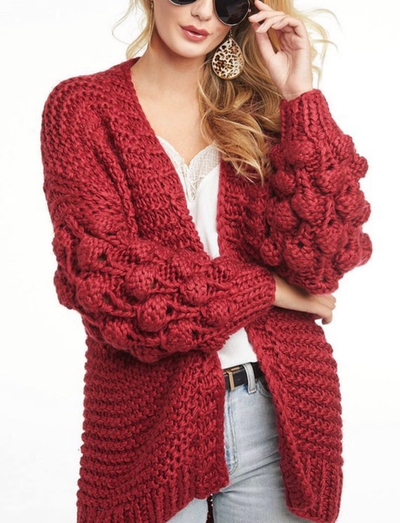 pom pom sleeve open cardigan