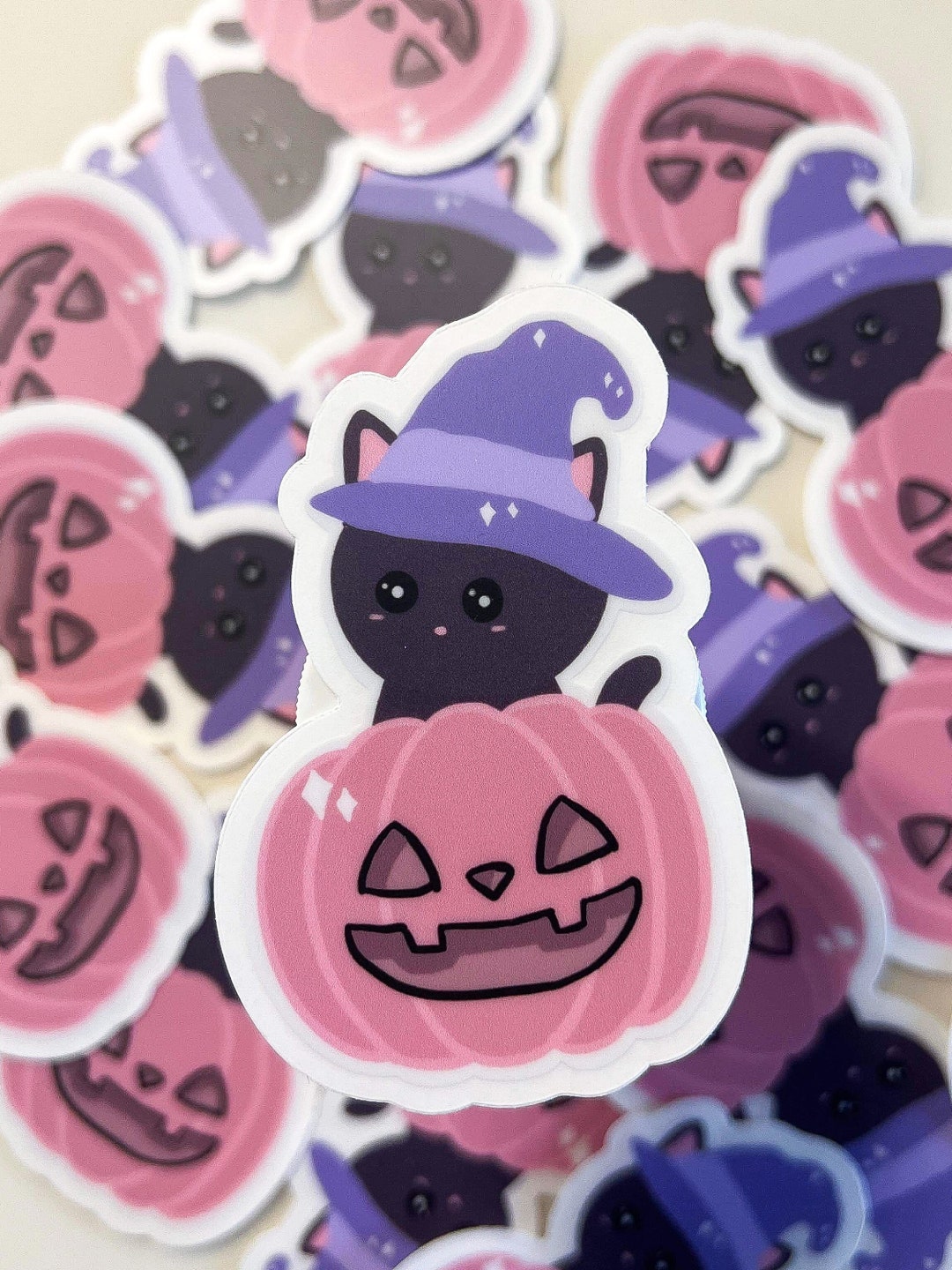 Halloween Cat Stickers Witchy Cat Sticker Pumpkin Laptop Etsy