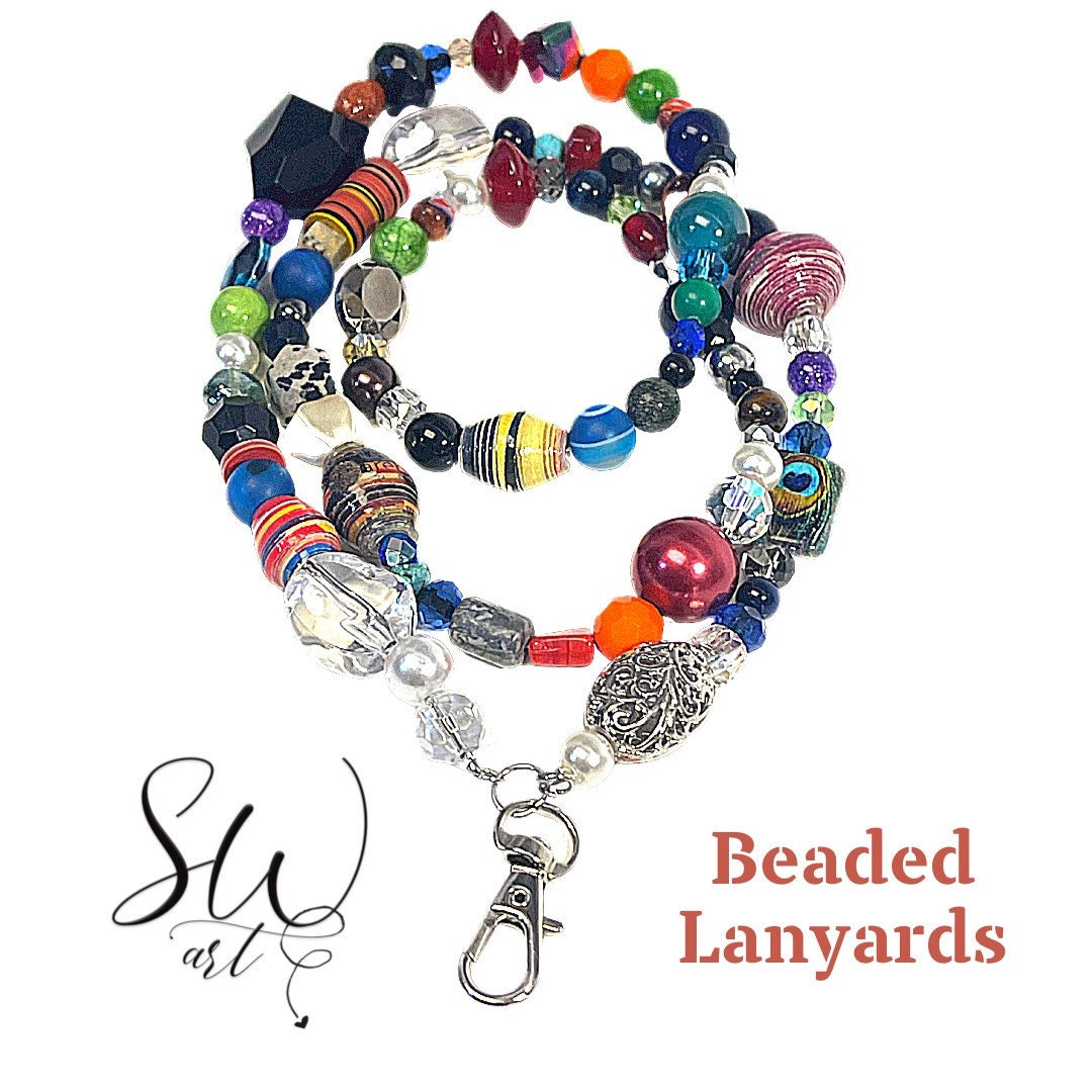 Beaded Lanyards, Beaded Badge Holder, Fancy Lanyards, Bling Lanyards, Colorful Lanyards, Pearl