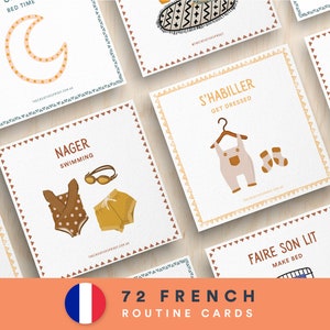 French Routine Chart, Routine Checklist, Routine Cards, Daily Rhythm, Daily Routine for Toddlers, Bilingual Printable, French Flashcards