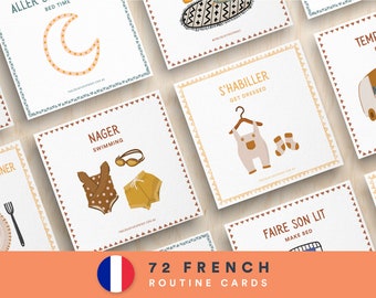French Routine Chart, Routine Checklist, Routine Cards, Daily Rhythm, Daily Routine for Toddlers, Bilingual Printable, French Flashcards