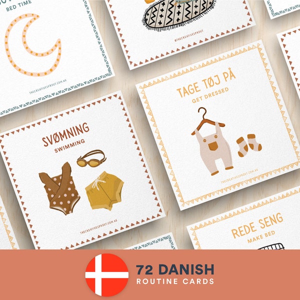 Danish Routine Chart, Routine Checklist, Routine Cards, Daily Rhythm, Daily Routine for Toddlers, Bilingual Printable, Danish English