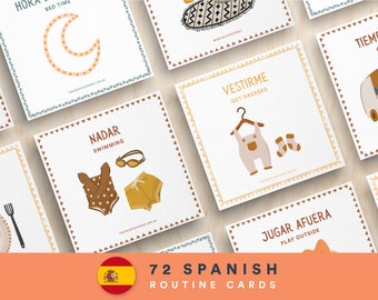 Spanish Routine Chart, Routine Checklist, Routine Cards, Daily Rhythm, Daily Routine for Toddlers, Bilingual Printable, Spanish Flashcards