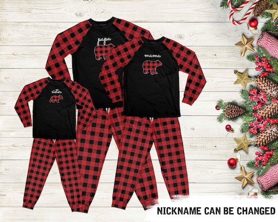 Mama Bear Women Christmas Red Plaid Pajama Family' Sticker