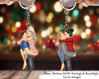 Couple Kissing-Anniversary Gift For Couples-Personalized Cutout Acrylic Keychain,Valentine's Day Anniversary,Customized Couple Gift Keychain