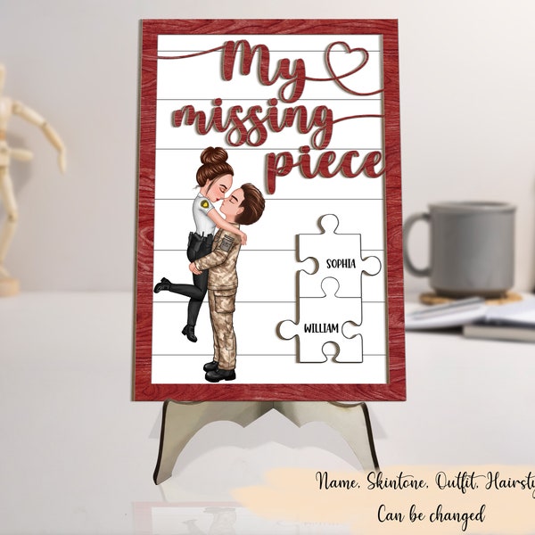 My Missing Piece Valentine‘s Day Gifts by Occupation Personalized Custom 2 Layered Wooden Plaque, Wedding Gift For Nurse Police Fire Fighter