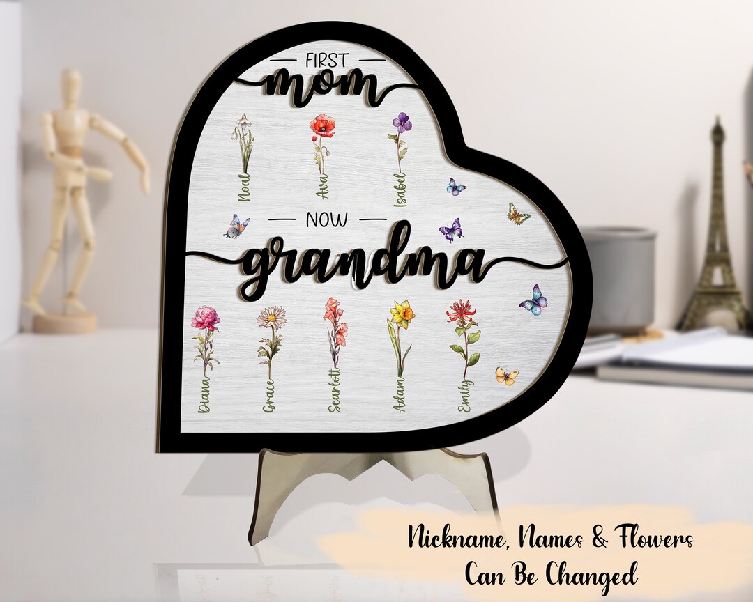 First Mom Now Granny Family Personalized Custom 2-layered Wooden Plaque ...