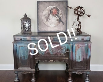 SOLD !!!   Vintage Boho Jacobean Revival Buffet / Server   SOLD!!