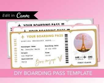 Printable Surprise Fake Airline Ticket Gold Foil Vacation Airplane ...