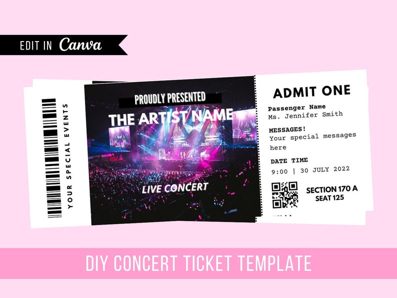 Concert Ticket Printable Editable Fake Concert Ticket Etsy