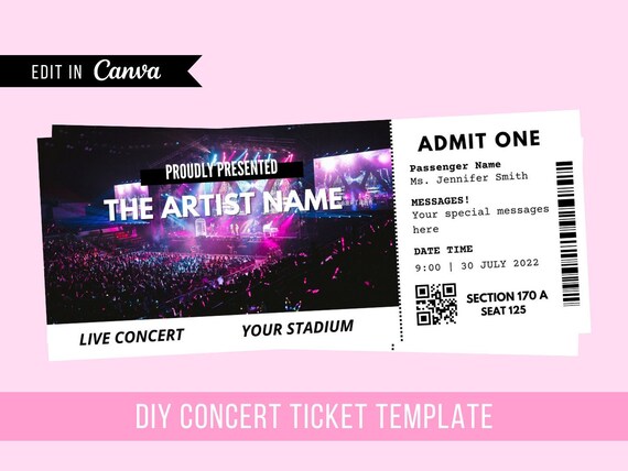 Concert Ticket Printable Editable Fake Concert Ticket - Etsy