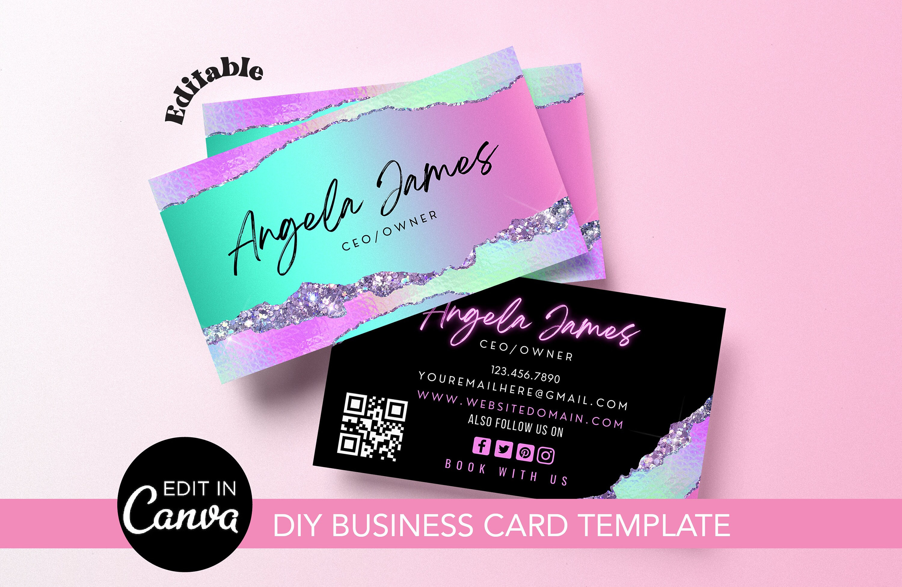 holographic business cards etsy