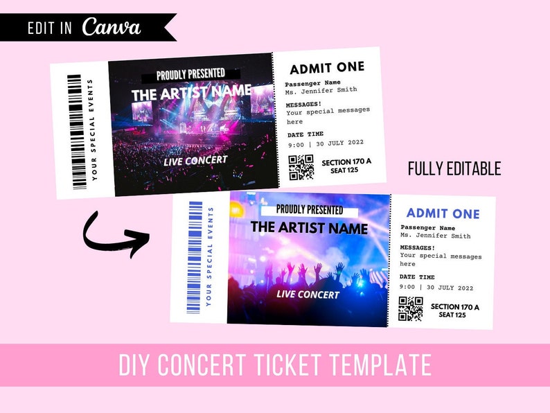 Concert Ticket Printable Editable Fake Concert Ticket Etsy Concert Ticket Printable Editable Fake Concert Ticket Etsy