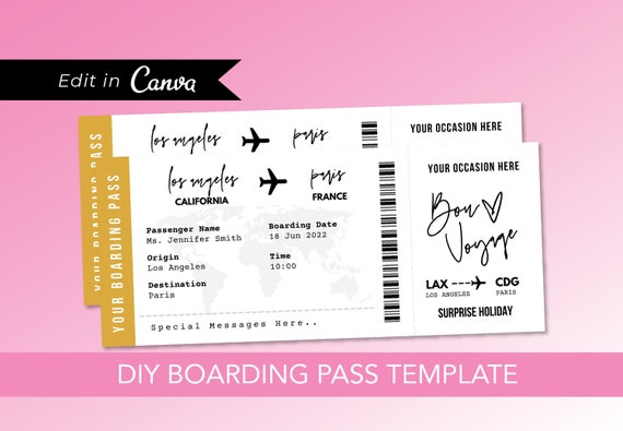 Boarding Pass Printable Editable Fake Boarding Ticket | Etsy