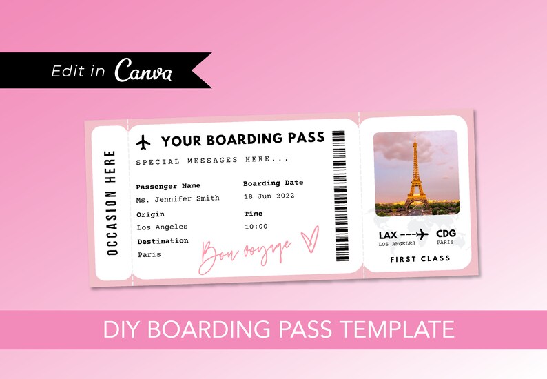 Boarding Pass Printable Editable Fake Boarding Ticket - Etsy