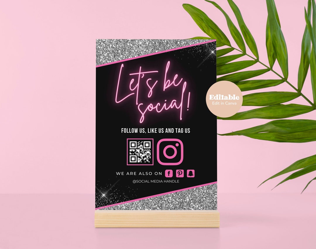 Editable Let's Be Social Pink Neon Template Social Media - Etsy France
