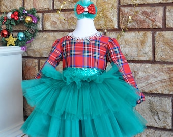 KERST RODE JURK babymeisje, kerstjurk voor baby, rode en groene kerstjurk. Noël jurk