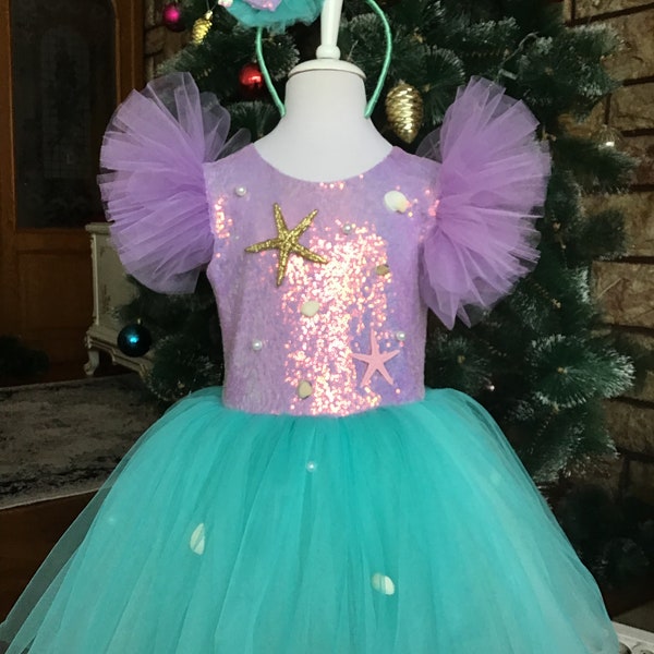 MERMAID  DRESS COSTUME baby girl. Ariel dress . Disney Princess Ariel