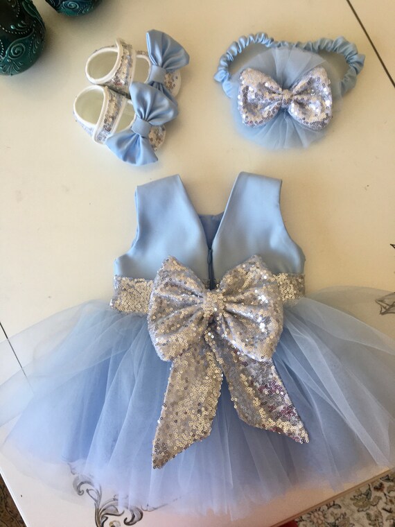 Blue and Silver Dress, Baby Dress, Birthday Dress