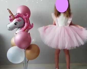 Rosa Tüllkleid für Mädchen. Rosa Schleifenkleid für Mädchen, Taufkleid, 1. Geburtstagskleid, Cake Smash Outfit, Taufkleid