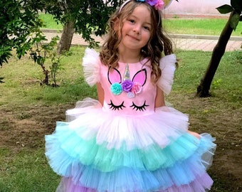 Unicorn dress for girls. Rainbow Unicorn Girls Costume.