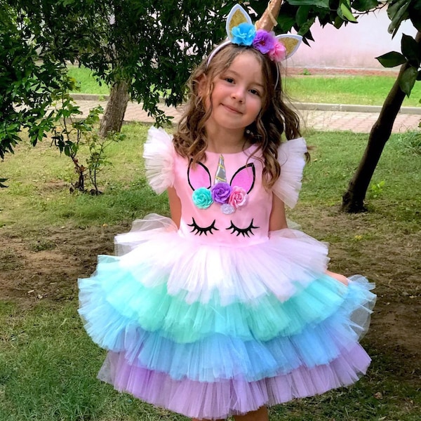 Unicorn dress for girls. Rainbow Unicorn Girls Costume.