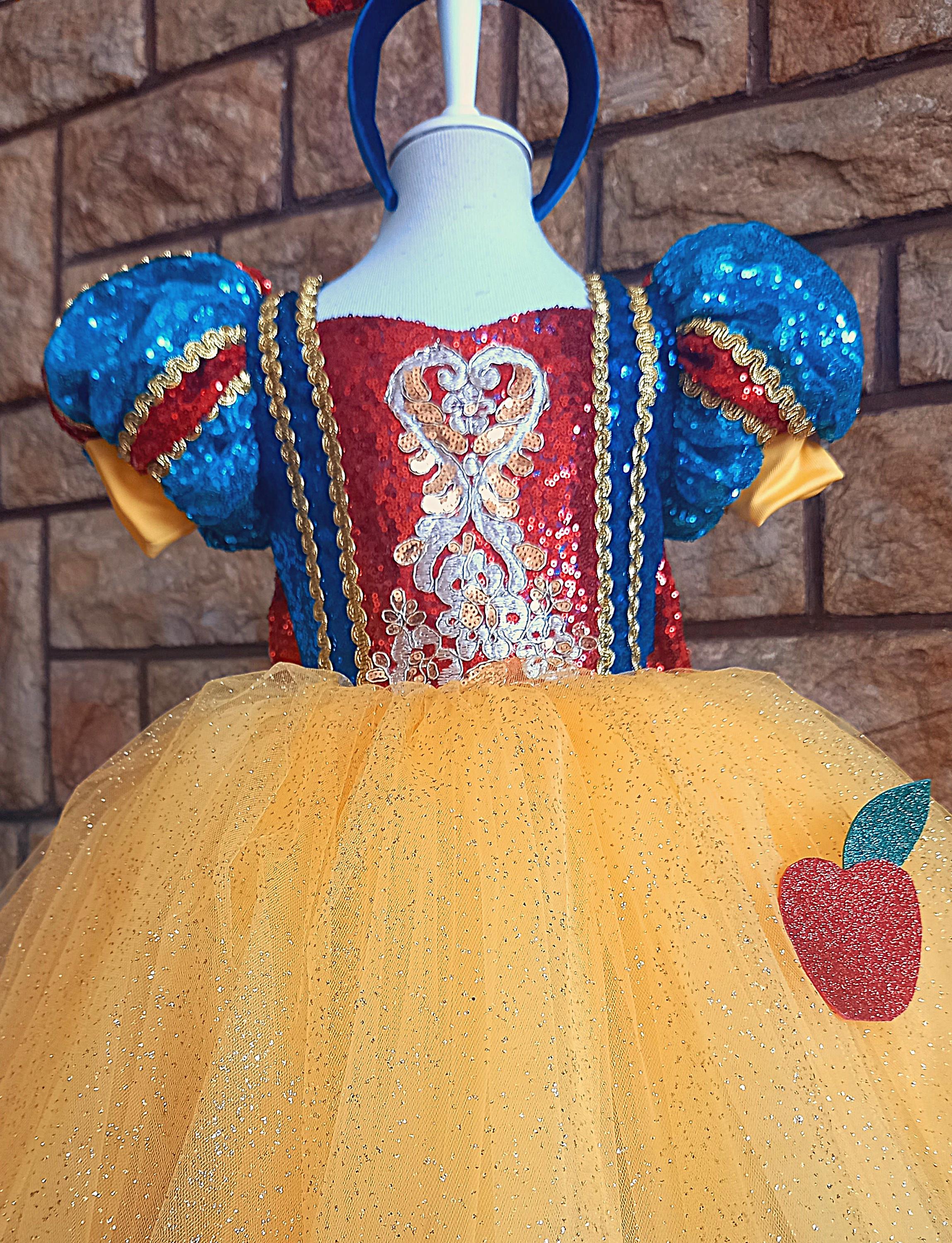snow white short dress Girls Disney Princess Snow White Cosplay Short Sleeve Sweater Dress, Sizes 4-12
