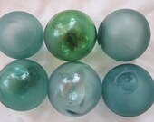 6 REAL Japanese Glass Fishing Floats - Alaska beachcombed - Glass balls - Glass floats - Authentic - blue floats - sandblasted - clear