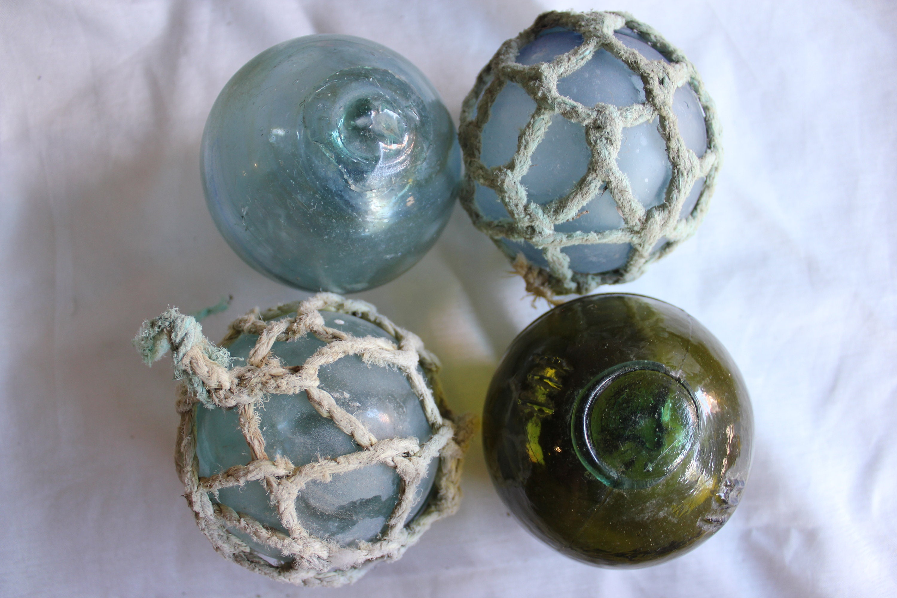 4 SPECIAL Japanese Glass Fishing Float Variety Pack Netting Dark Amber Blue  Alaska Beachcombed Glass Ball Glass Float 