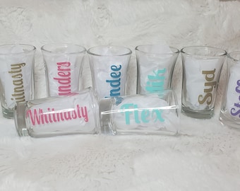 Custom Shot Glasses - Personalized for any Birthday, wedding, party, bachelor, bachelorette, 21st, name, honeymoon, bride, groom