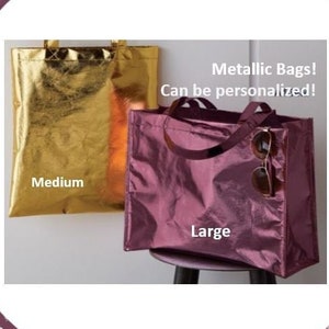 Benutzerdefinierte Metallic große Tragetaschen! Personalisierte Tragetasche, Geschenk, Lehrer, Mama, Strand, Einkaufen, Windeltasche, Kirche