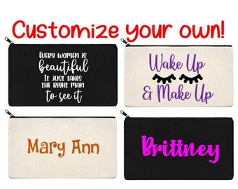 Canvas Zipper Makeup Bags - Customer Make Up bag - Bridesmaid Gift sister mom daughter stocking stuffer personalized custom Christmas