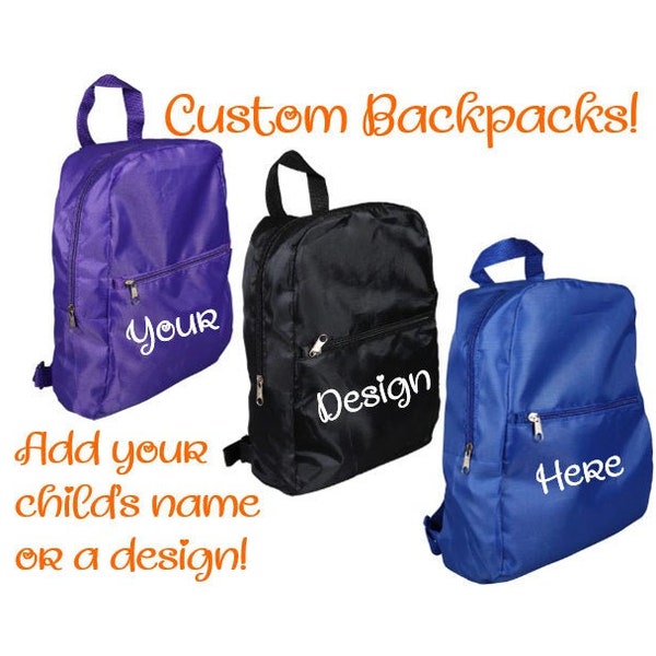 Small Personalized Backpack - Childs Backpack - 13.5 inch Custom Backpack - Purple, Blue, Black - Daycare Bag - Back to School Gift