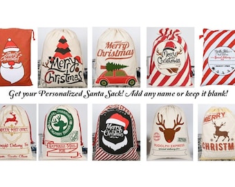 Santa Sacks – 20&quot; x 27&quot; Personalized Custom Christmas Canvas Gift Bags, North Pole, express, present, large, extra large, xl, elf, reindeer